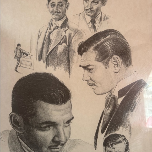 Clark Gable - Framed Charcoal Drawing by Banse - 1976 - Picture 6 of 6